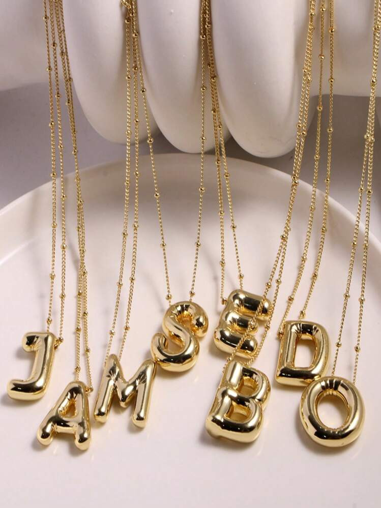 1pc Gold Plated Copper Chunky Alphabet Balloon Bubble Initial Letter Pendant Necklace for Women M... | SHEIN