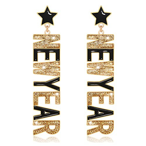 Happy New Year Earring for Women Glitter Rhinestone Star Dangle Earrings Holiday New Year’s Eve Earrings Festive Party Jewelry Gifts (NEW YEAR) | Amazon (US)