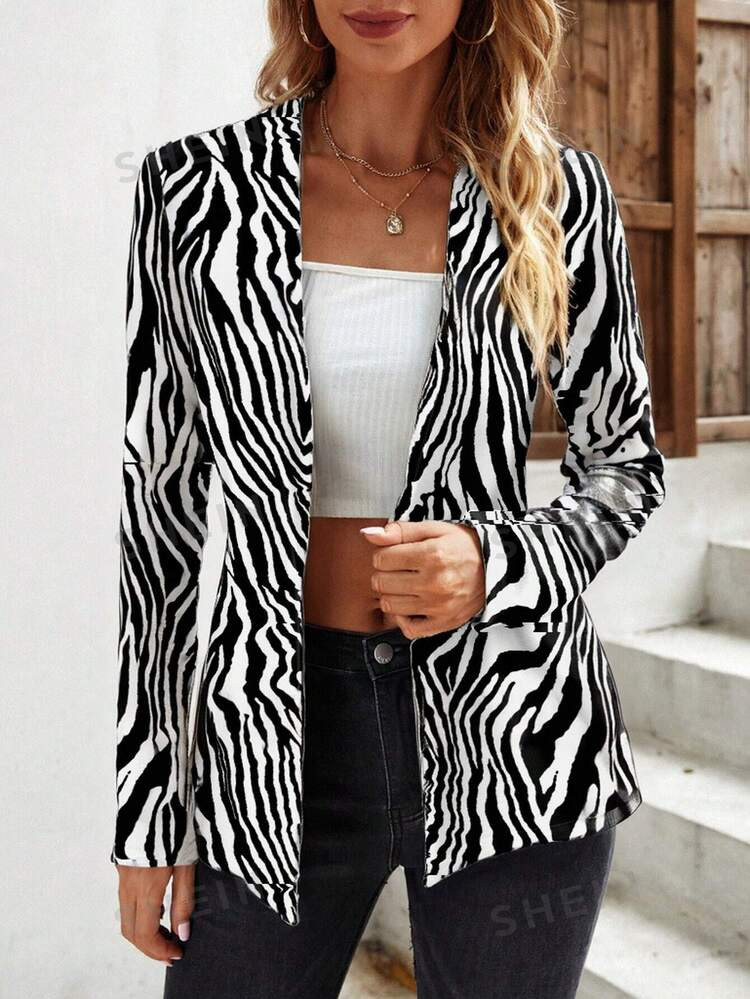 SHEIN Clasi Women's Elegant & Modern Zebra Printed Long Sleeve Blazers | SHEIN