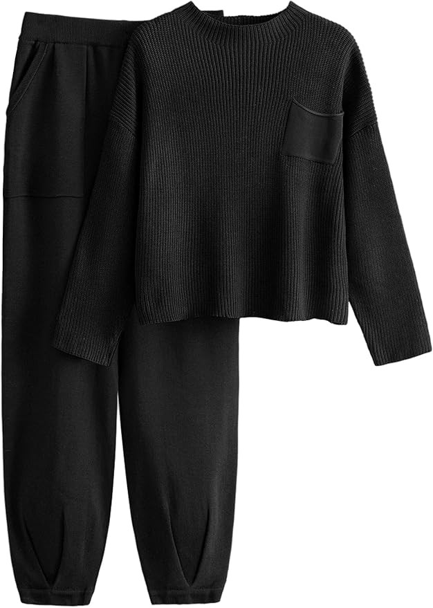 LTSCNRM Women's 2 Piece Outfits Lounge Sets Sweater Sets Long Sleeve Knit Tops Oversized Pants Tr... | Amazon (US)