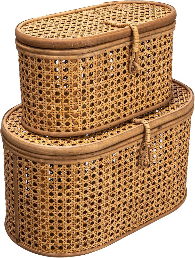 Creative Co-Op Modern Decorative Oval Woven Rattan, Set of 2 Sizes, Natural Finish Storage Box | Amazon (US)