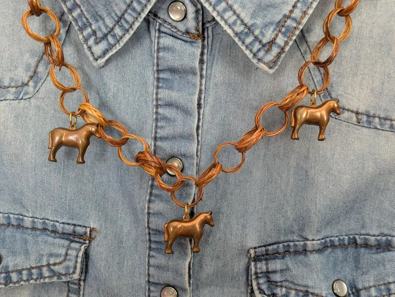 Horse Charm Copper and Rattan Necklace on Vintage Rattan Rolo Chain, 30" Cowgirl Rodeo Style - Et... | Etsy (Global)