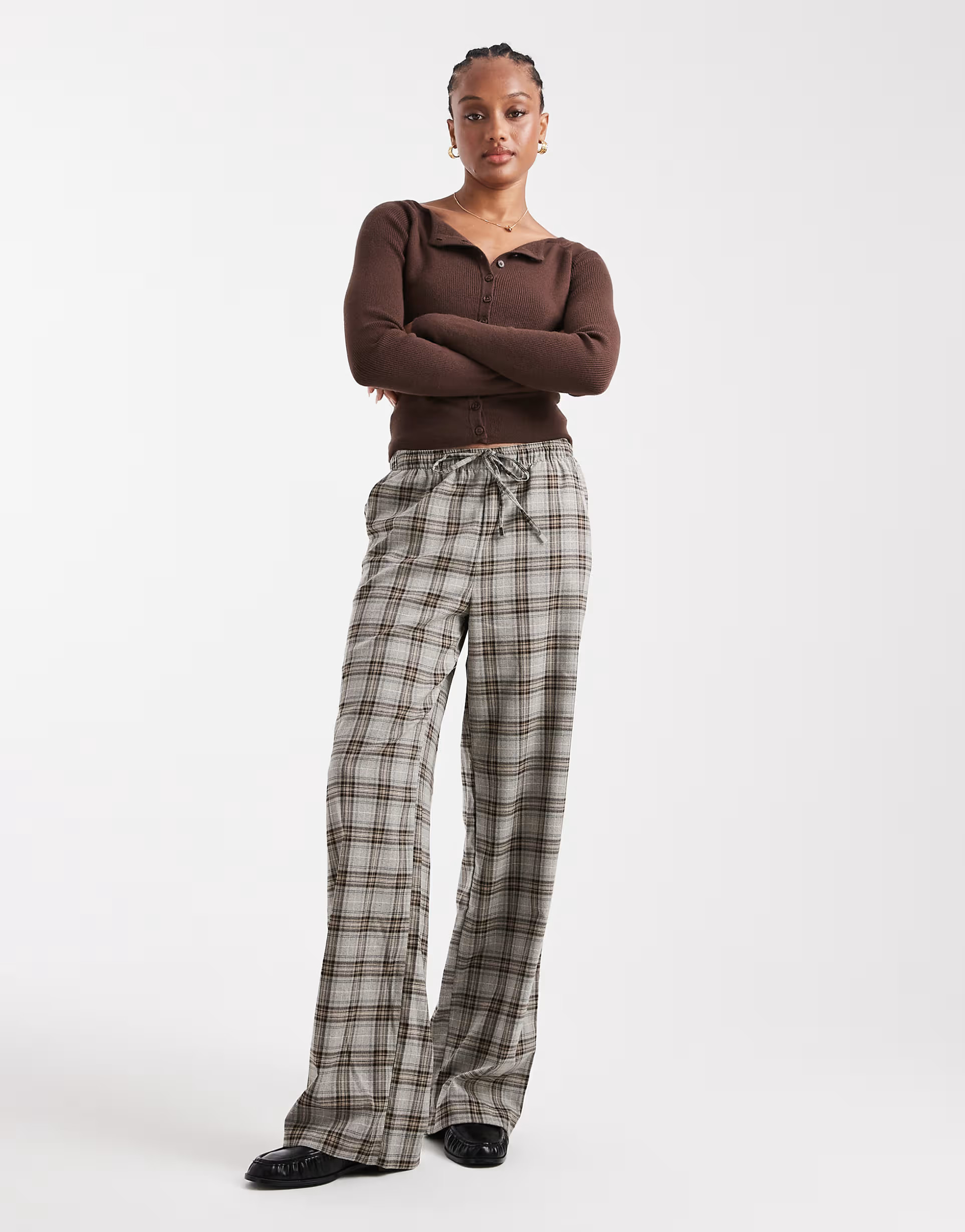 ONLY Tall pull on wide leg pants in gray plaid | ASOS (Global)