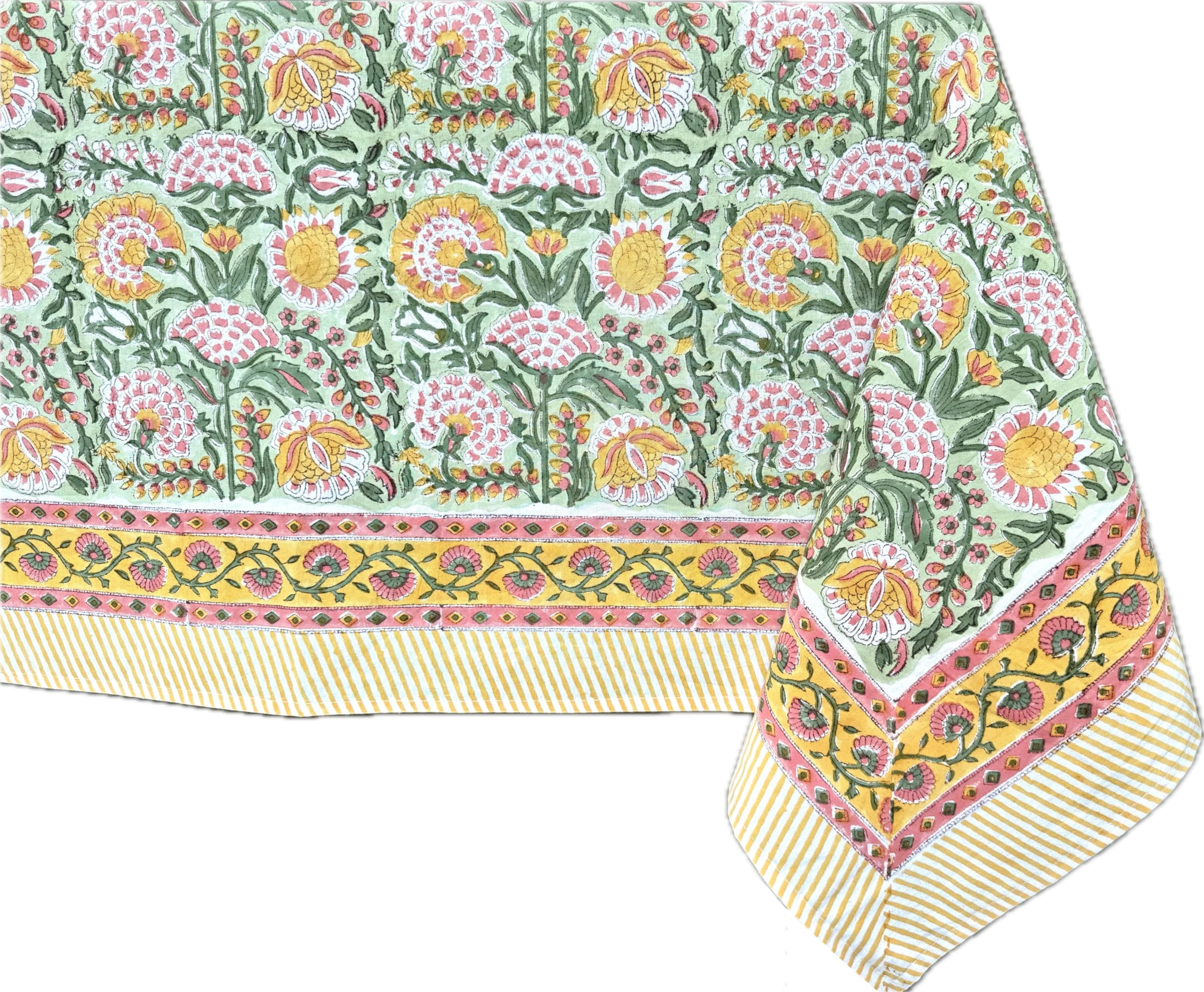 ATOSII Clover Green 100% Cotton Rectangle Fall Tablecloth, Handblock Floral Print Linen Table Clo... | Amazon (US)