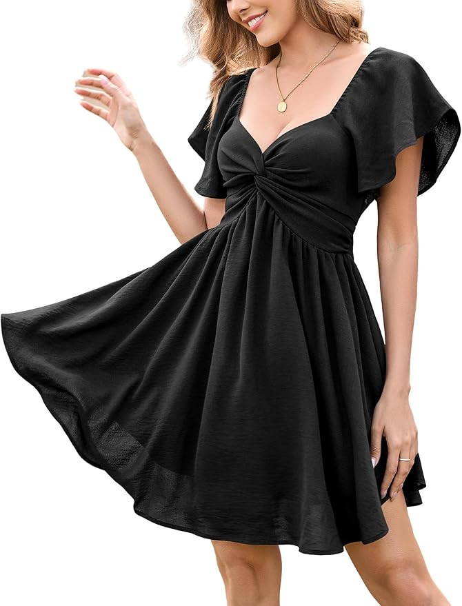 Florboom Women's Summer Sweetheart Neck Flutter Short Sleeve Sexy Mini Dresses Knot Front Chiffon... | Amazon (US)