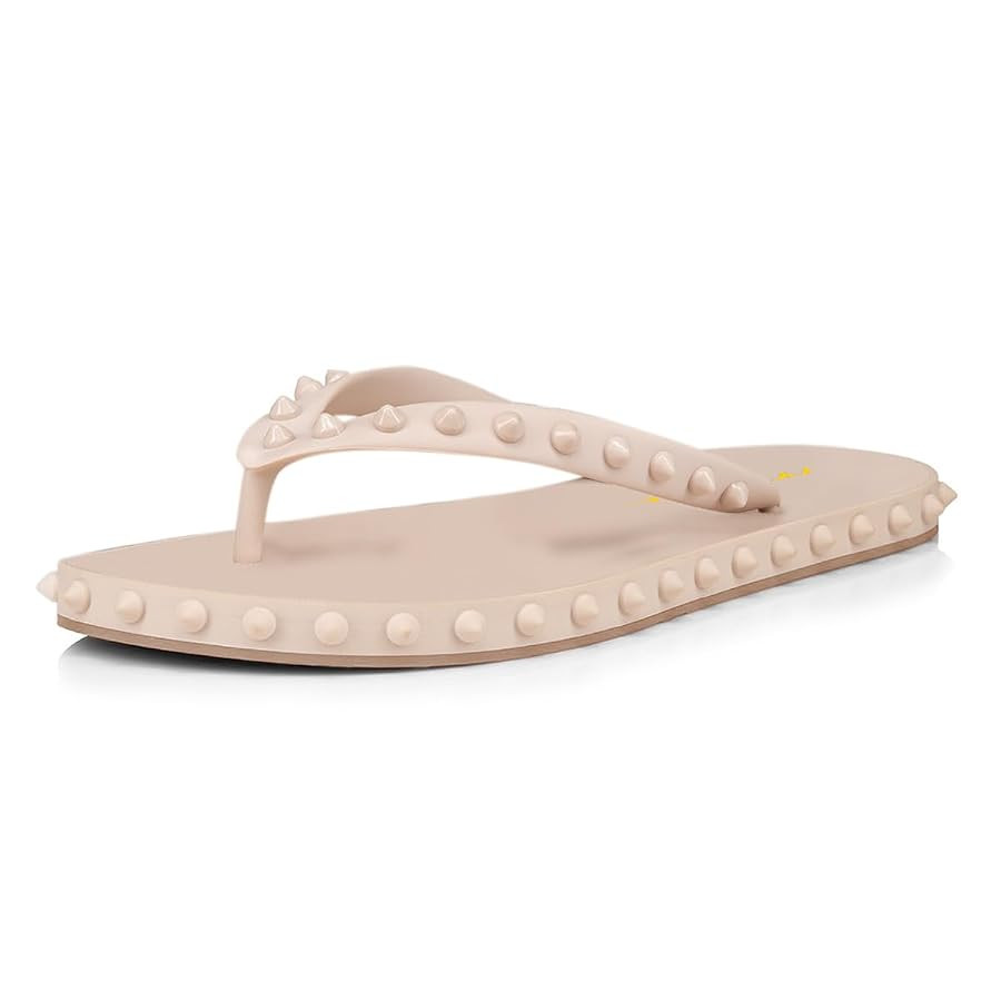 Milooey shoes Women's Chic Studded Flip Flop Sandals Summer Flat Thong Slide Shoes Daily Indoor O... | Amazon (US)