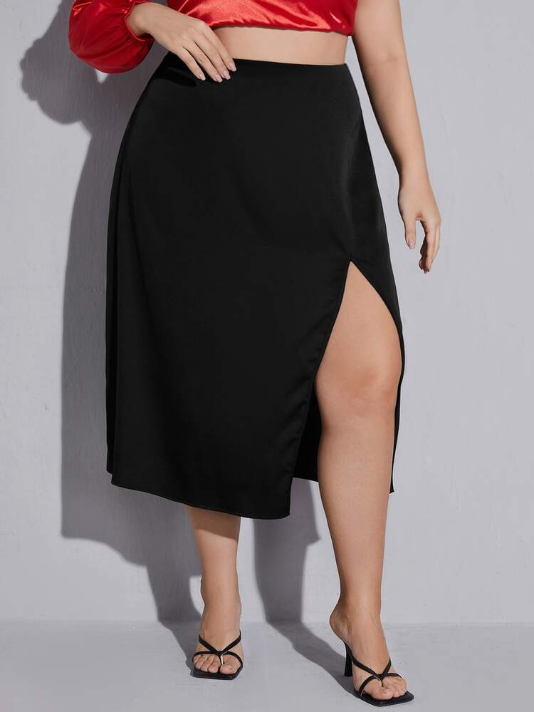 SHEIN Plus High Waist Split Thigh Skirt | SHEIN