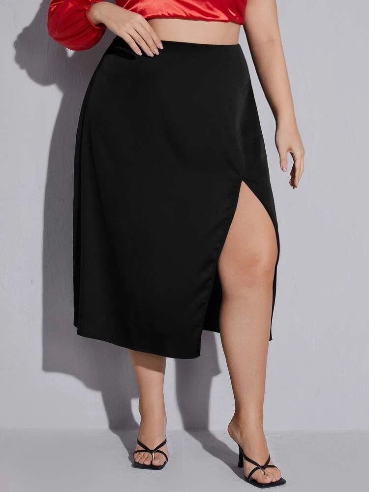 SHEIN Plus High Waist Split Thigh Skirt | SHEIN