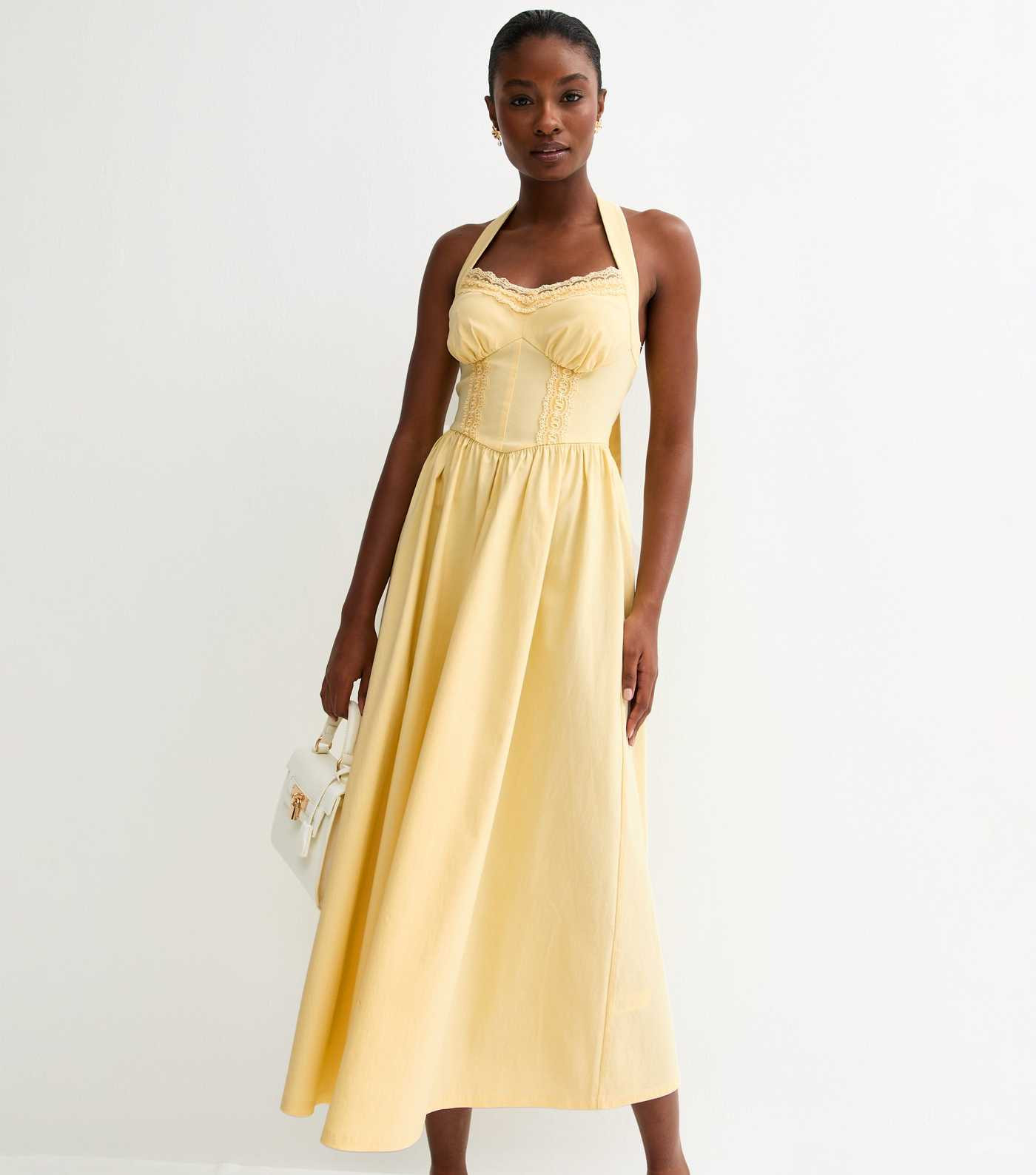 Light Yellow Embroidered Halter Midi Dress | New Look | New Look (UK)