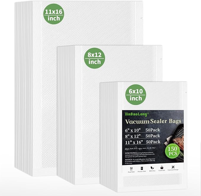 Vacuum Sealer Bags For Food-150 Quart 11"x16"and Quart 8"x12"and Pint 6"x10"-Commercial Grade BPA... | Amazon (US)