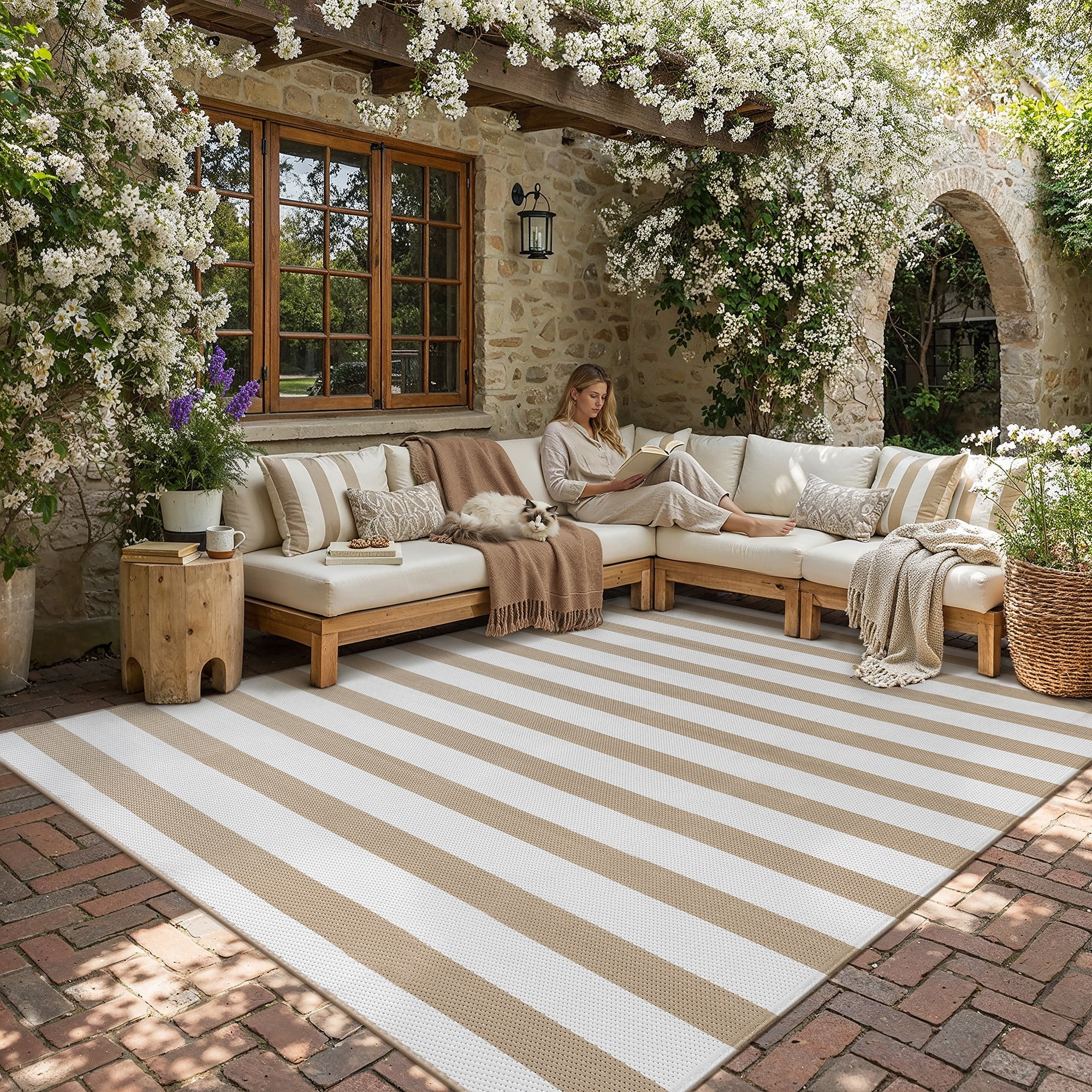 BERTHMEER Outdoor Rugs 8'x10' on Sale Clearance Waterproof Reversible Patio Rugs Geometric Stripe... | Walmart (US)