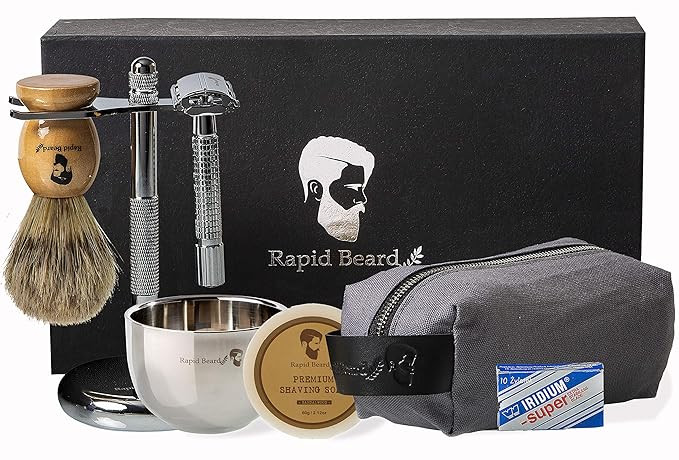 Shaving Kit for Men Wet Shave - Safety Razor with 10 blades, Shaving Badger Hair Brush, Sandalwoo... | Amazon (US)