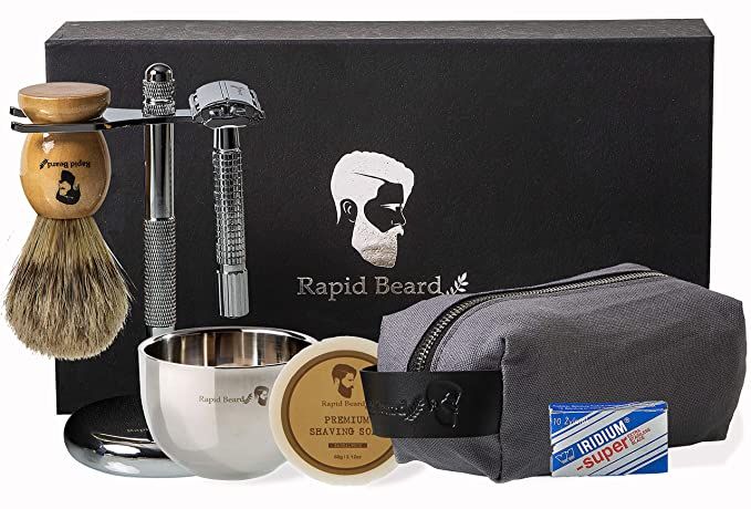Shaving Kit for Men Wet Shave - Safety Razor with 10 blades, Shaving Badger Hair Brush, Sandalwoo... | Amazon (US)