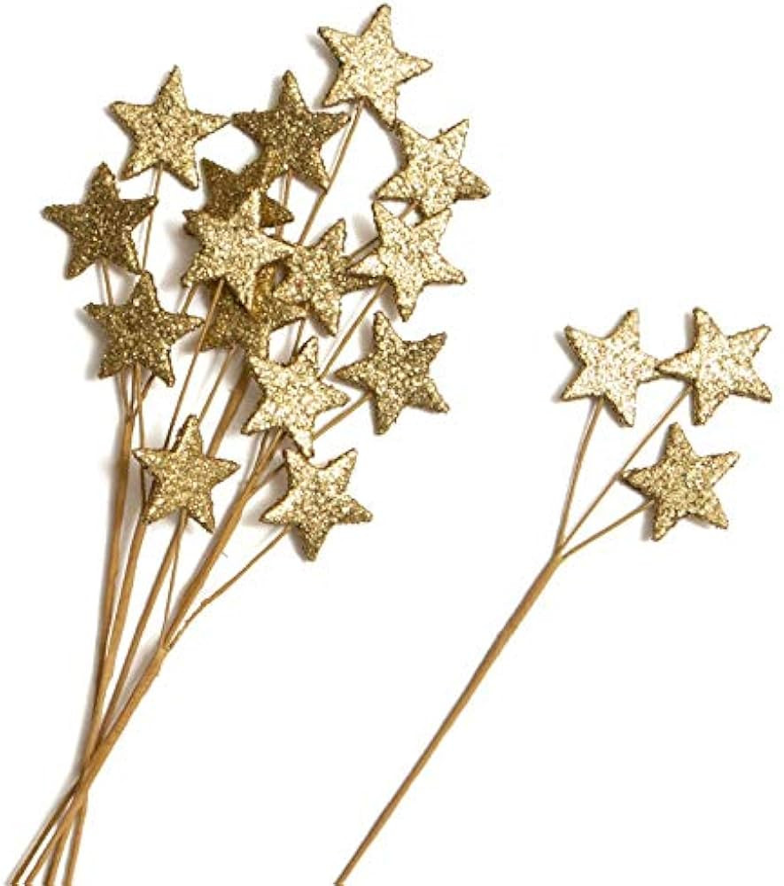 Pack of 6 Gold Glittered Star Picks - Sparkly Golden Star Stems for Christmas, 4th of July, St Pa... | Amazon (US)