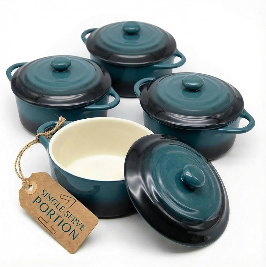 Kook Ceramic Mini Cocotte Set, Small Casserole Dishes with Lids and Handles, Individual Baking Ra... | Amazon (US)