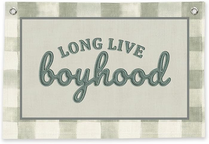 RTXLEZM Long Live Boyhood Banner Boys Room Decor Linen Wall Hanging, Trendy Retro Green Toddler B... | Amazon (US)