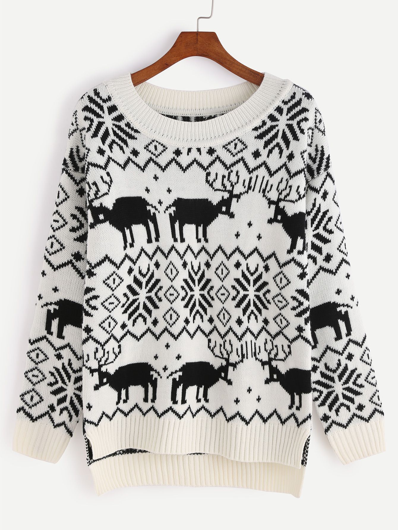 Black And White High Low Ugly Christmas Sweater | SHEIN