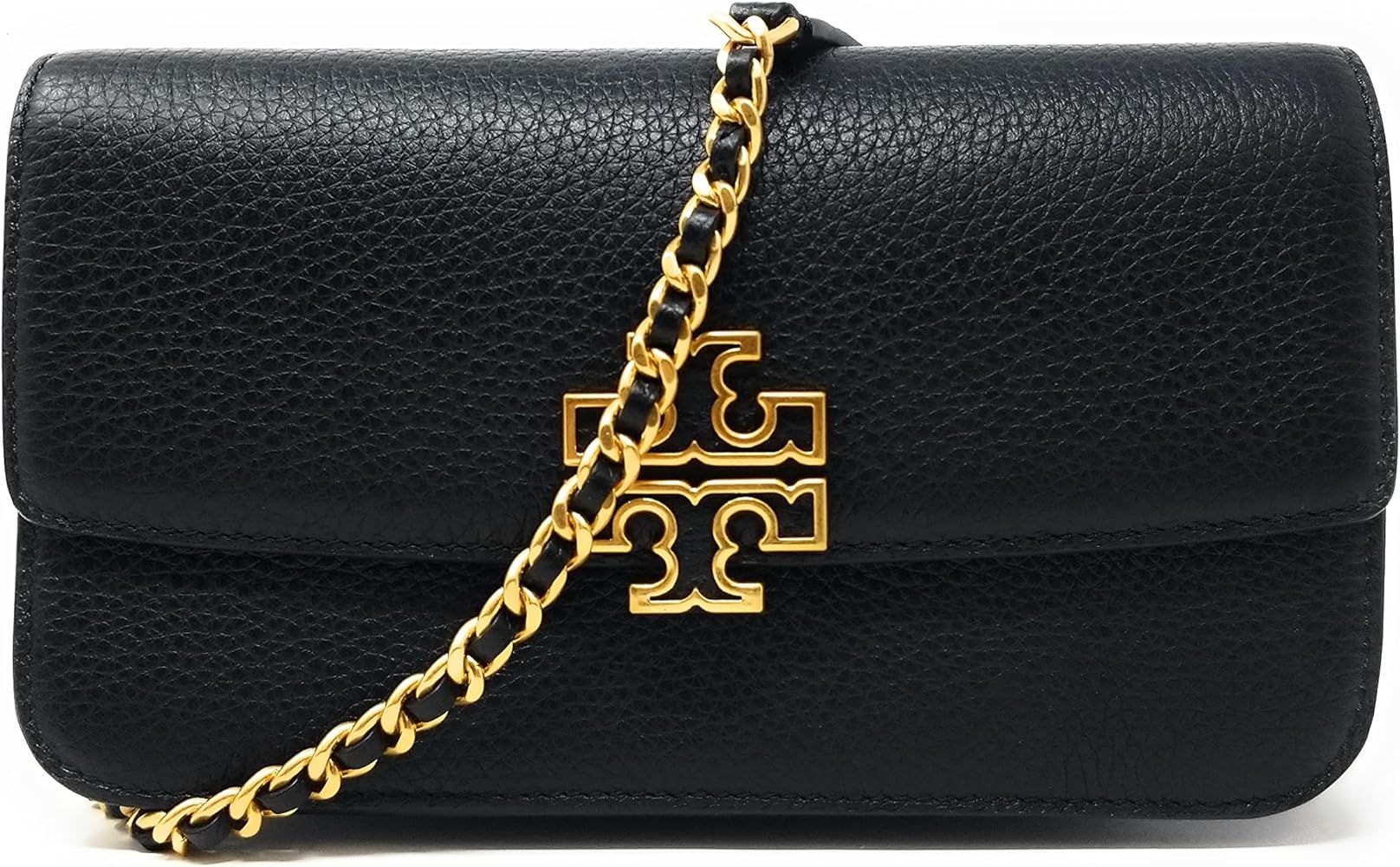Tory Burch Women's Britten Chain Wallet with Wristlet (Pebbled Leather, Black) | Amazon (US)