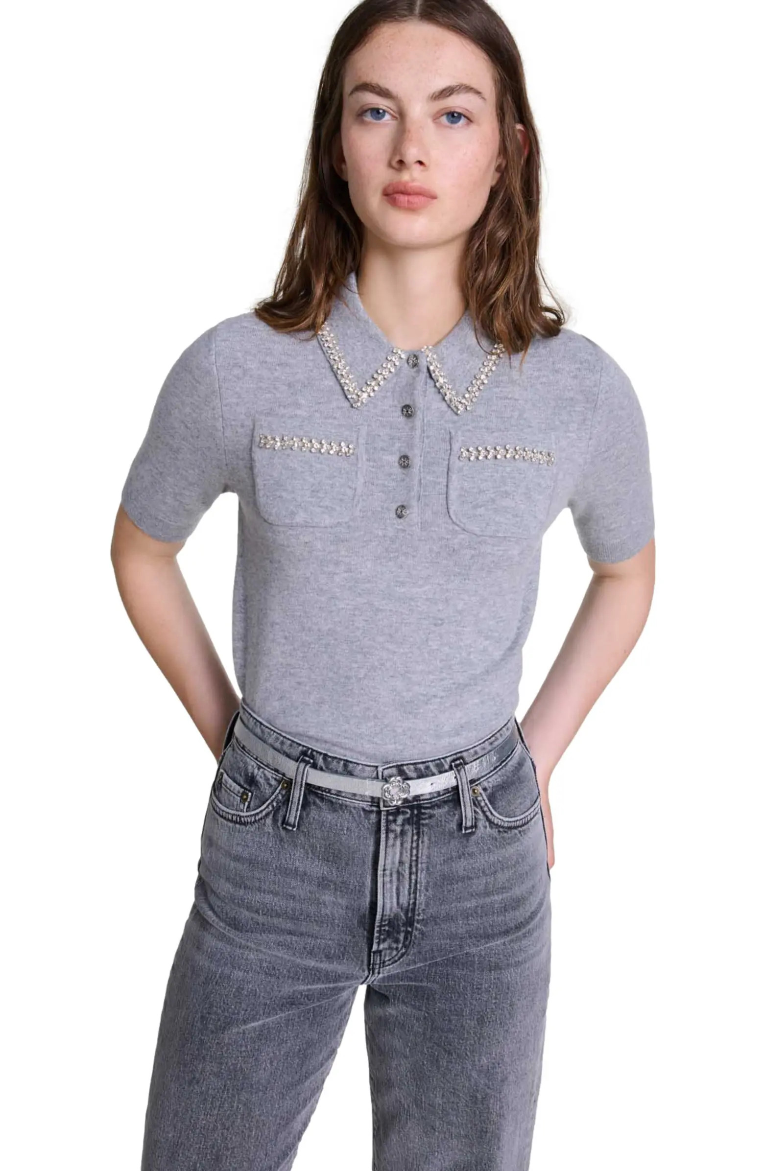 maje Knitted sweater with rhinestones | Nordstrom | Nordstrom