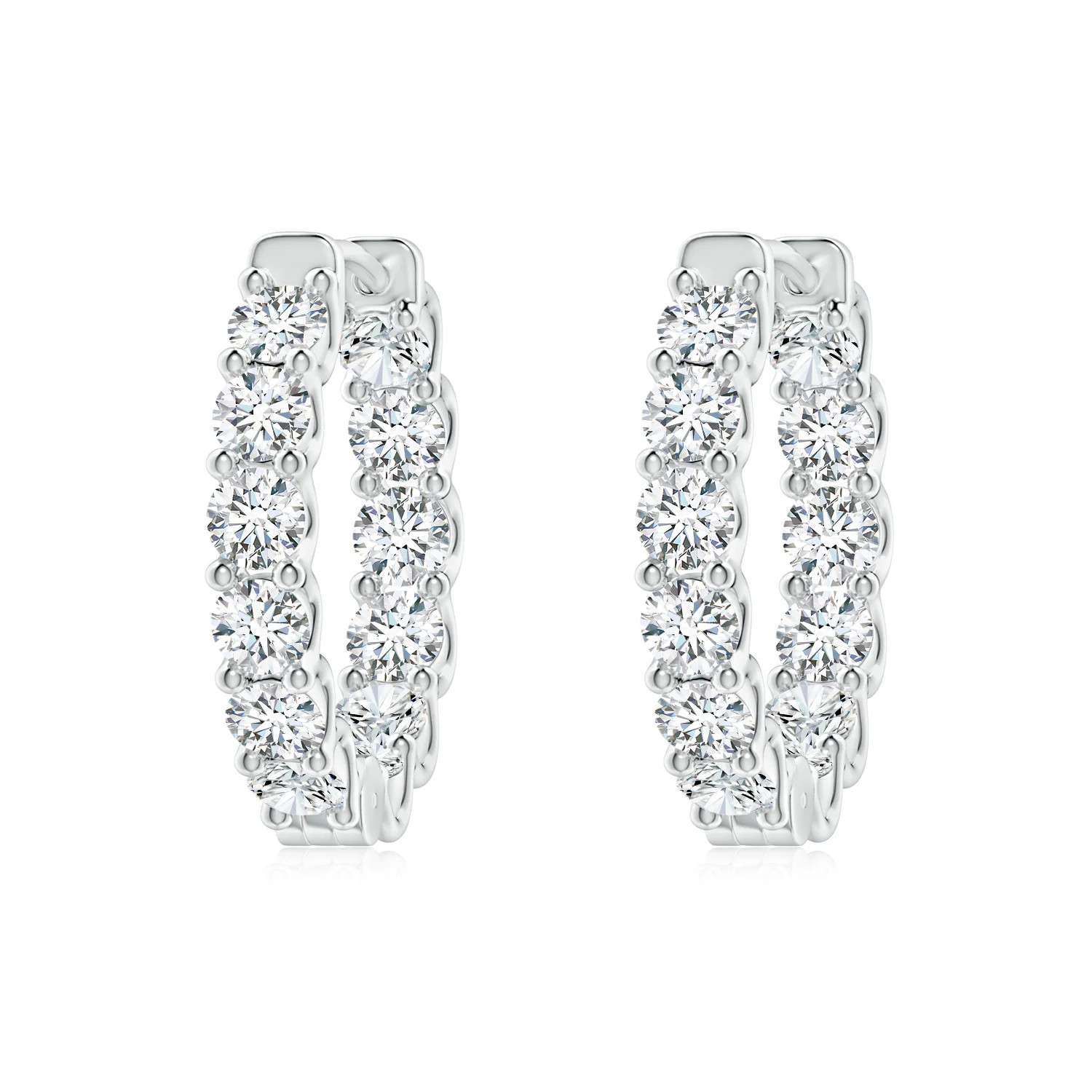 Lab-Grown Prong-Set Round Diamond Inside Out Hinged Clip Hoop Earrings | Angara Inc.