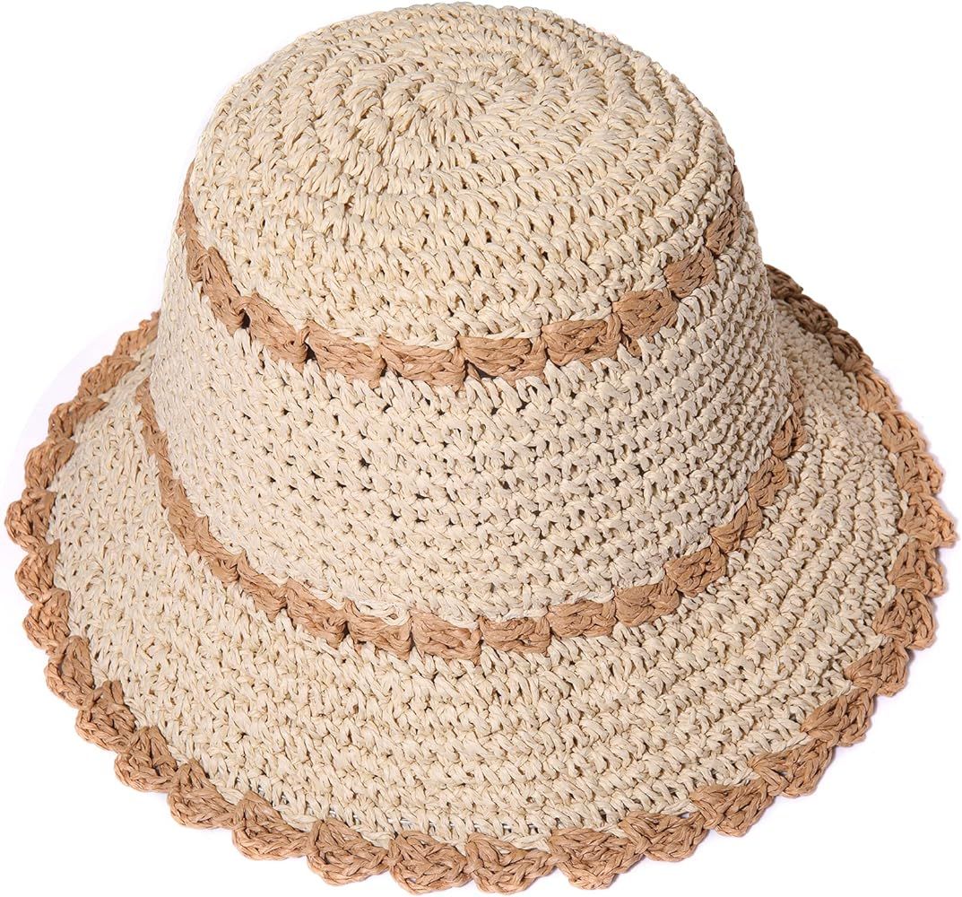 boderier Straw Hats for Women Color Trim Straw Bucket Sun Hat Floppy Straw Beach Hat Packable Sum... | Amazon (US)