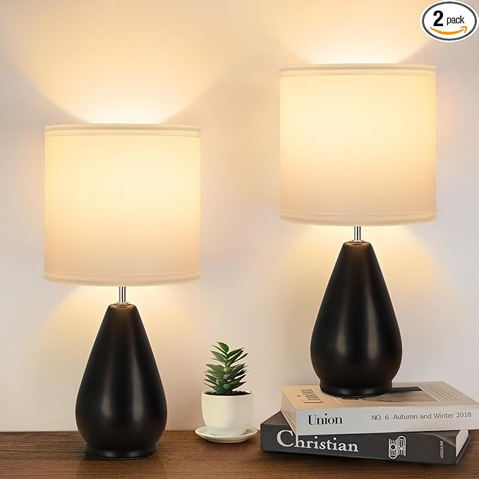 Ceramic Table Lamps Set of 2, Small Black Bedside Lamps for Bedroom Modern Nightstand with 3 Colo... | Amazon (US)
