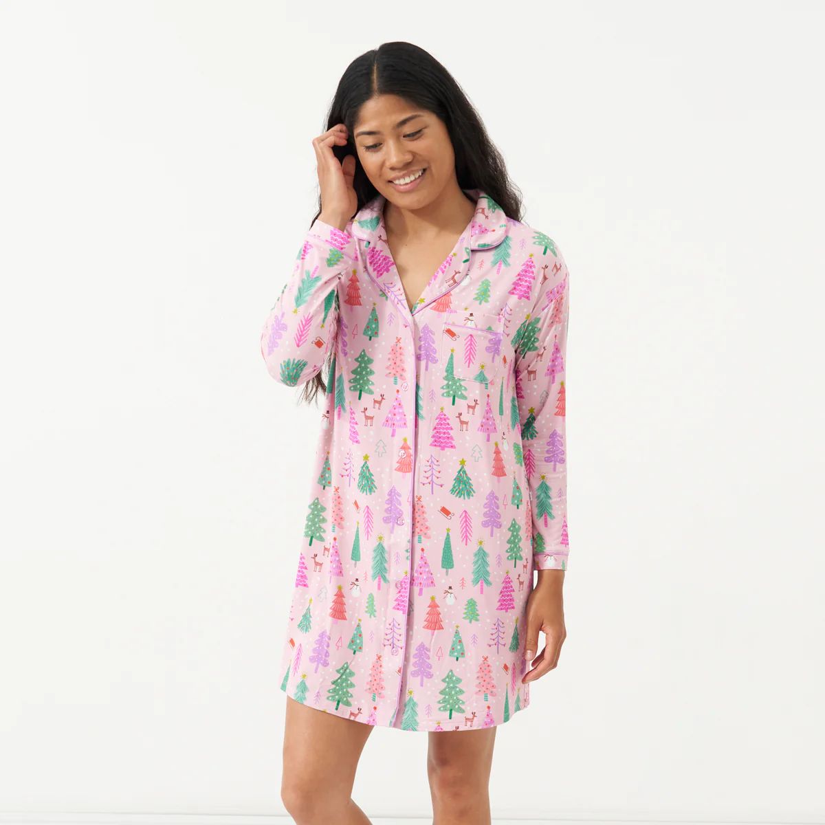 Pink Merry & Bright Women's Long Sleeve Sleep Shirt | Little Sleepies