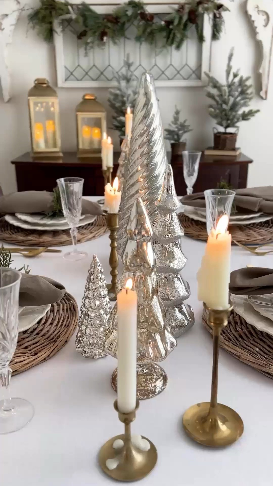 Set a cozy winter table for your next dinner party with Mercury glass trees and brass candle stick holders. 

#LTKStyleTip #LTKHome #LTKSeasonal
