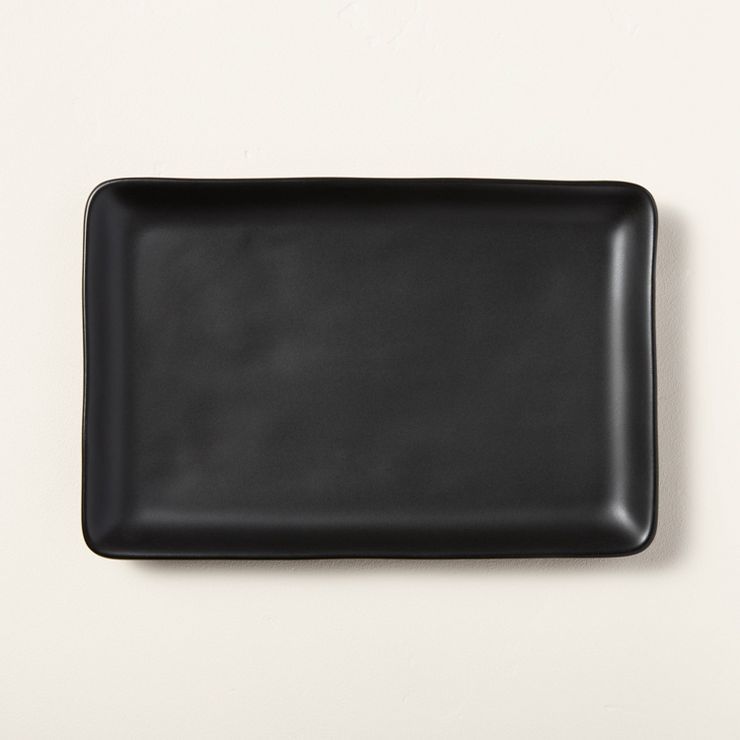 Small Rectangle Matte Stoneware Serve Tray Black - Hearth & Hand™ with Magnolia | Target