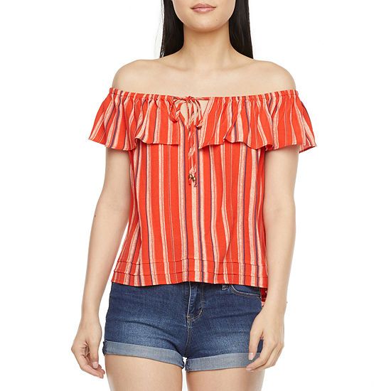 Rewind Juniors Womens Straight Neck Short Sleeve Blouse | JCPenney