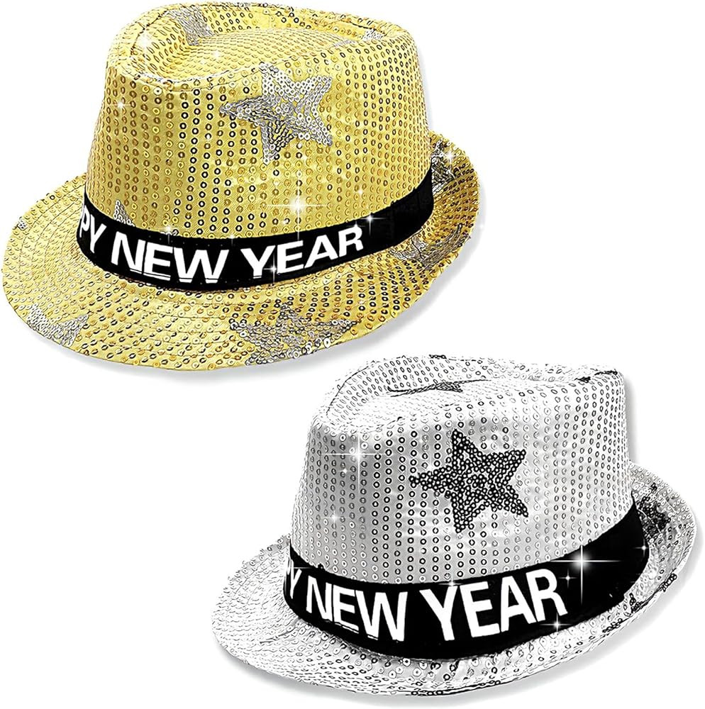 New Years Eve Party Accessories - 2 Pcs One Size Happy New Year Hats, Gold and Silver Glitter Sta... | Amazon (UK)
