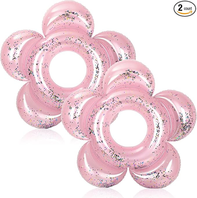 2 Pack Flower Pool Float for Girls Pool Floats Tubes for Kids 47 Inch Inflatable Floats with Glit... | Amazon (US)