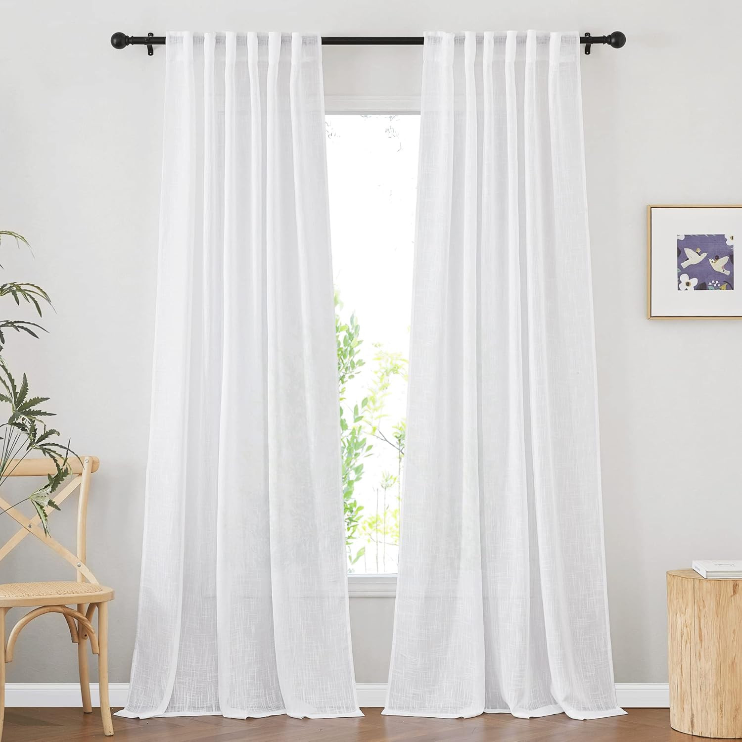 NICETOWN White Sheer Linen Curtains for Living Room, Rod Pocket & Back Tab Sweep to Floor Window ... | Amazon (US)
