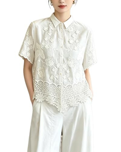 PDLCVD Women Button Down Shirt Casual Embroidery V Neck Single Breasted Long Sleeve Boho Blouse F... | Amazon (US)