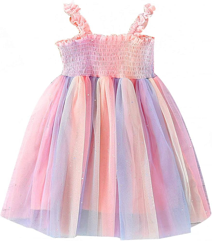 Toddler Baby Girls Princess Dress Summer Creative Rainbow Color Mesh Slip Skirt | Amazon (US)
