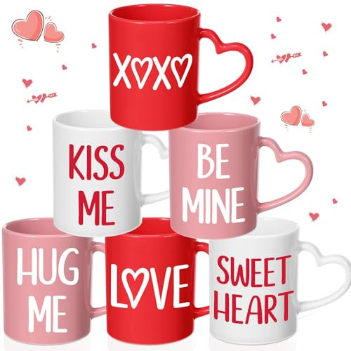 Pickmesh 6 Pcs Ceramic Coffee Mug Set 10 OZ Mugs With Handle Novelty Cups Enamel Mugs for Gift Party Supplies (Valentines) | Amazon (US)