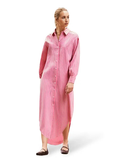 Ro&Zo Long Sleeve Stripe Shirt Dress in Pink at Nordstrom, Size 12 | Nordstrom