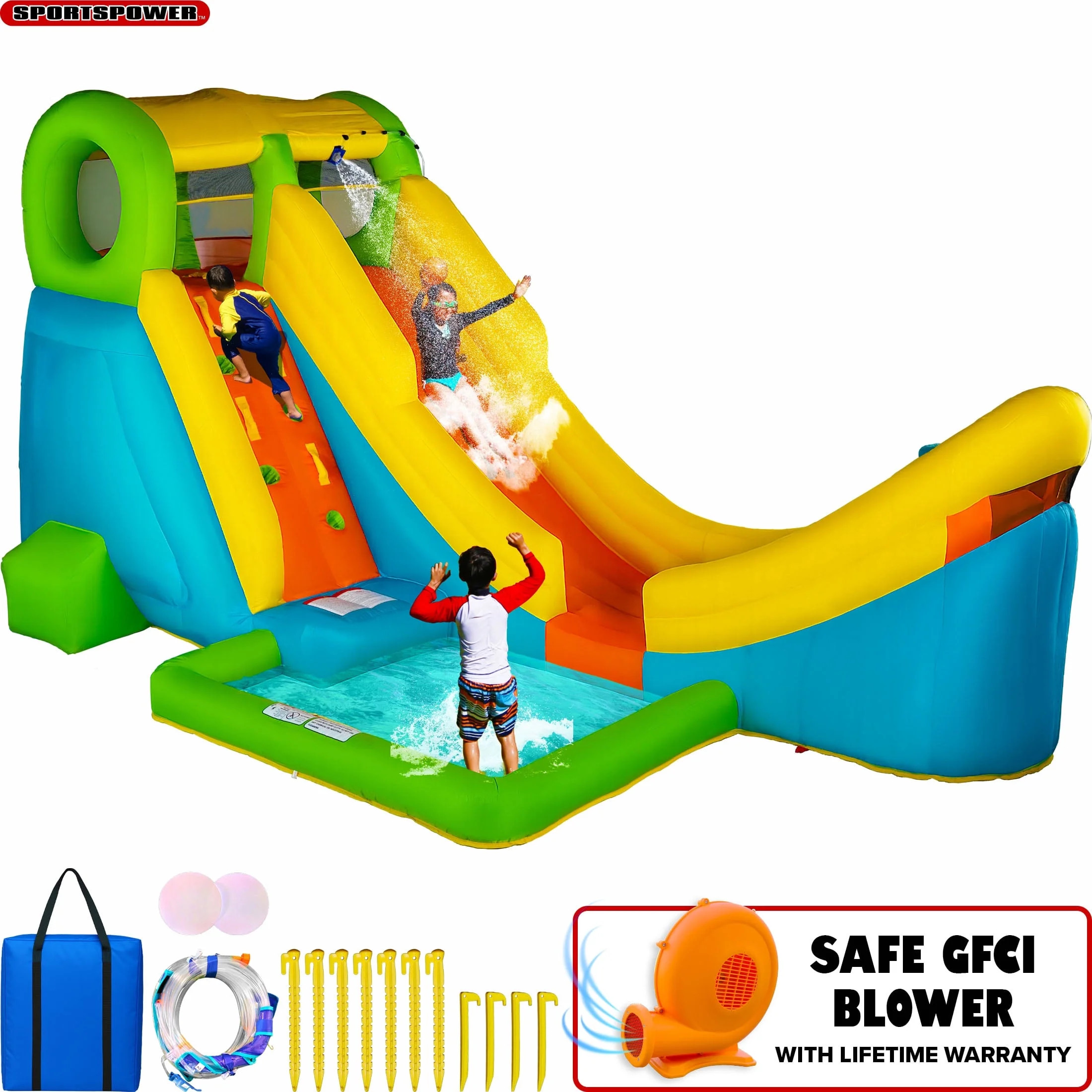 Sportspower Half Pipe Inflatable Water Slide Bounce House with Basketball Hoop, Kids Backyard Out... | Walmart (US)