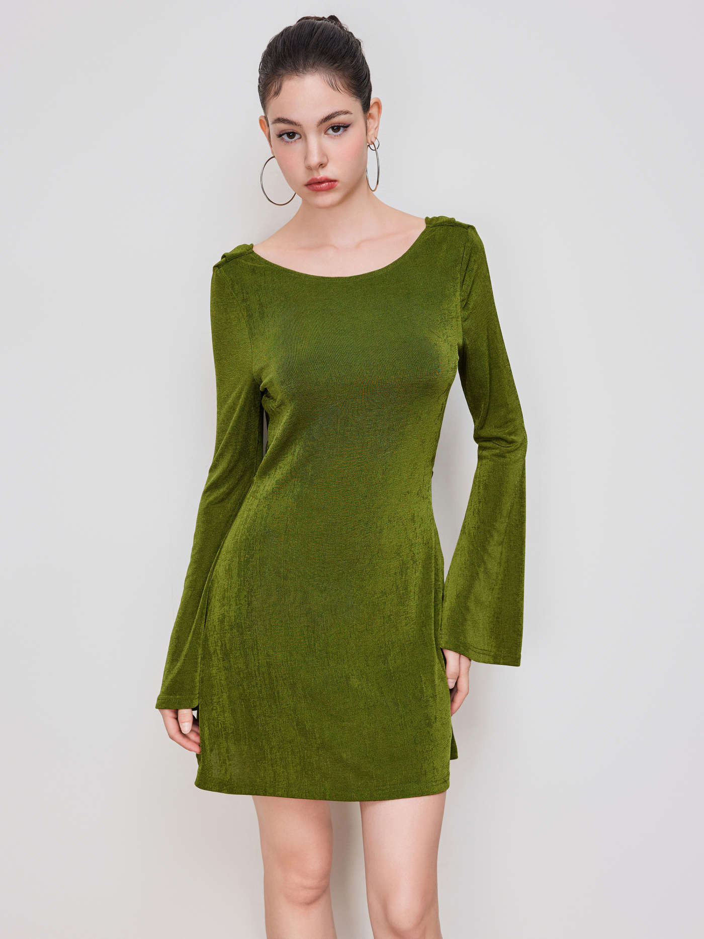 Boat Neck Solid Backless Mini Dress | Cider