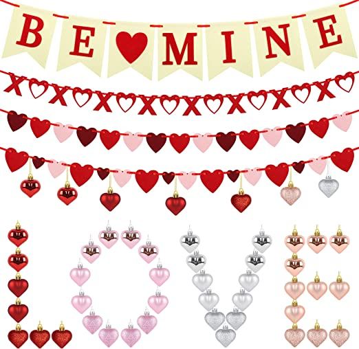 Valentines Day Decor, 48PCS Valentine's Ornaments 4 Kinds of Valentines Day Banner, Valentines He... | Amazon (US)