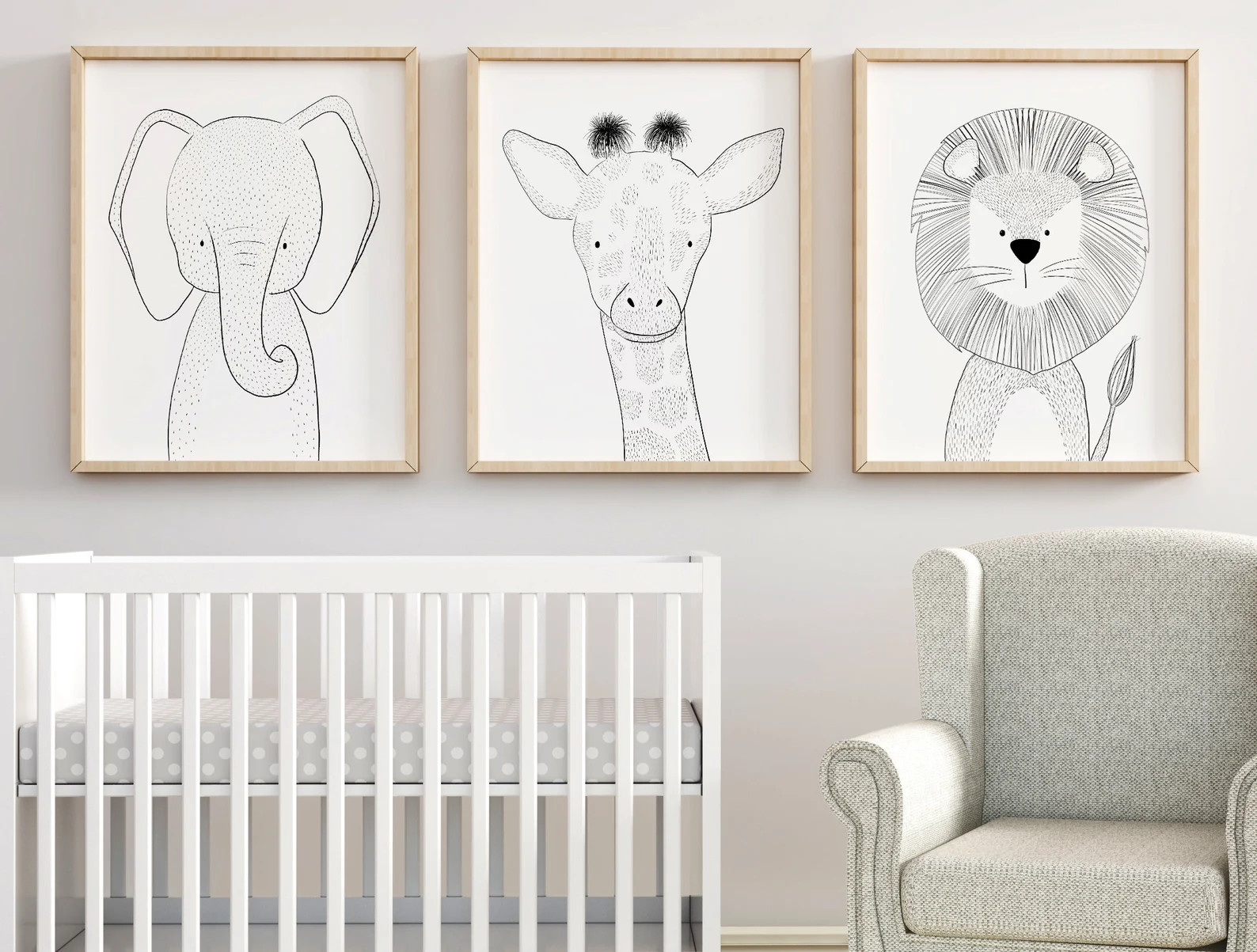 Line Art Safari Nursery Wall Art Nursery Animal Prints - Etsy | Etsy (US)