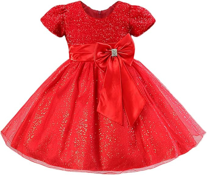 Toddler Girls Christmas Party Dress Bow Elegant Brilliant Tulle Lace Bridesmaid Wedding Birthday ... | Amazon (US)