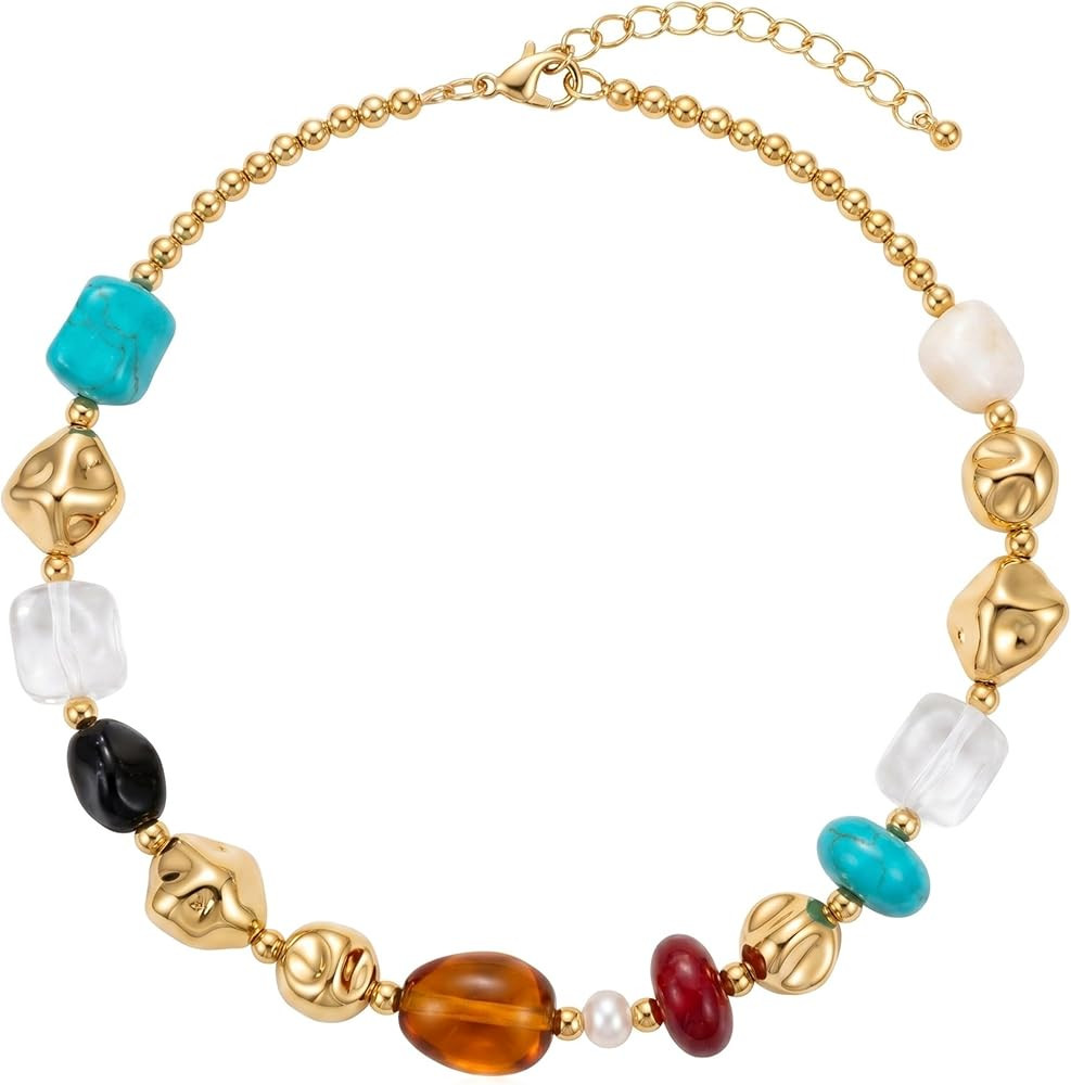 Bohemian Square Acrylic Summer Beach Beach Choker Fashion Women Beaded Necklace Versatile Exagger... | Amazon (US)