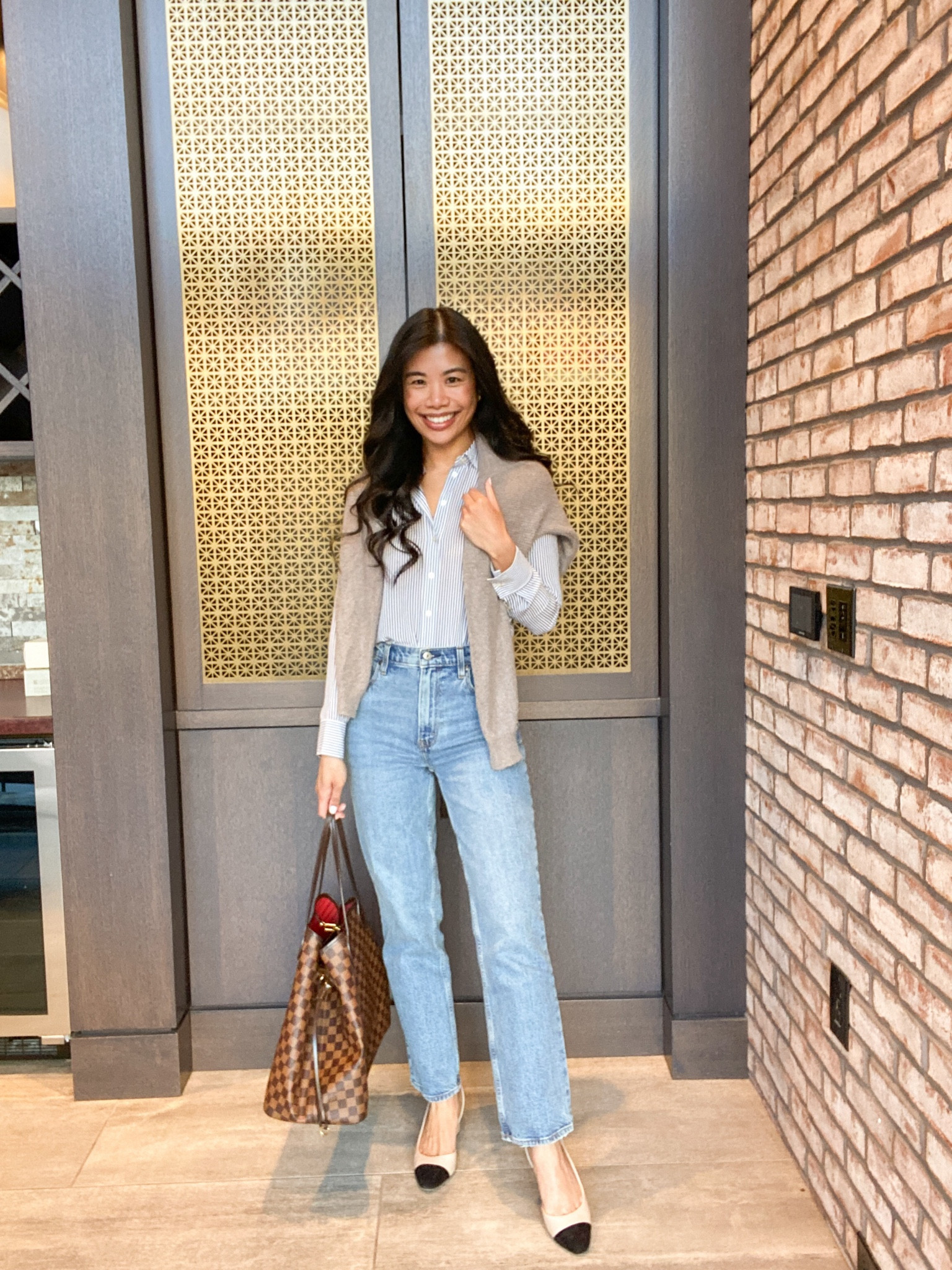 Abercrombie casual Friday straight jeans sling back heels silk shirt cashmere sweater 

#LTKsalealert #LTKworkwear