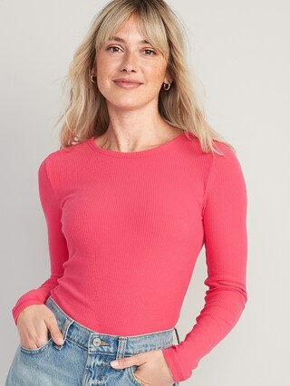 Plush Long-Sleeve Rib-Knit Slim-Fit T-Shirt for Women | Old Navy (US)