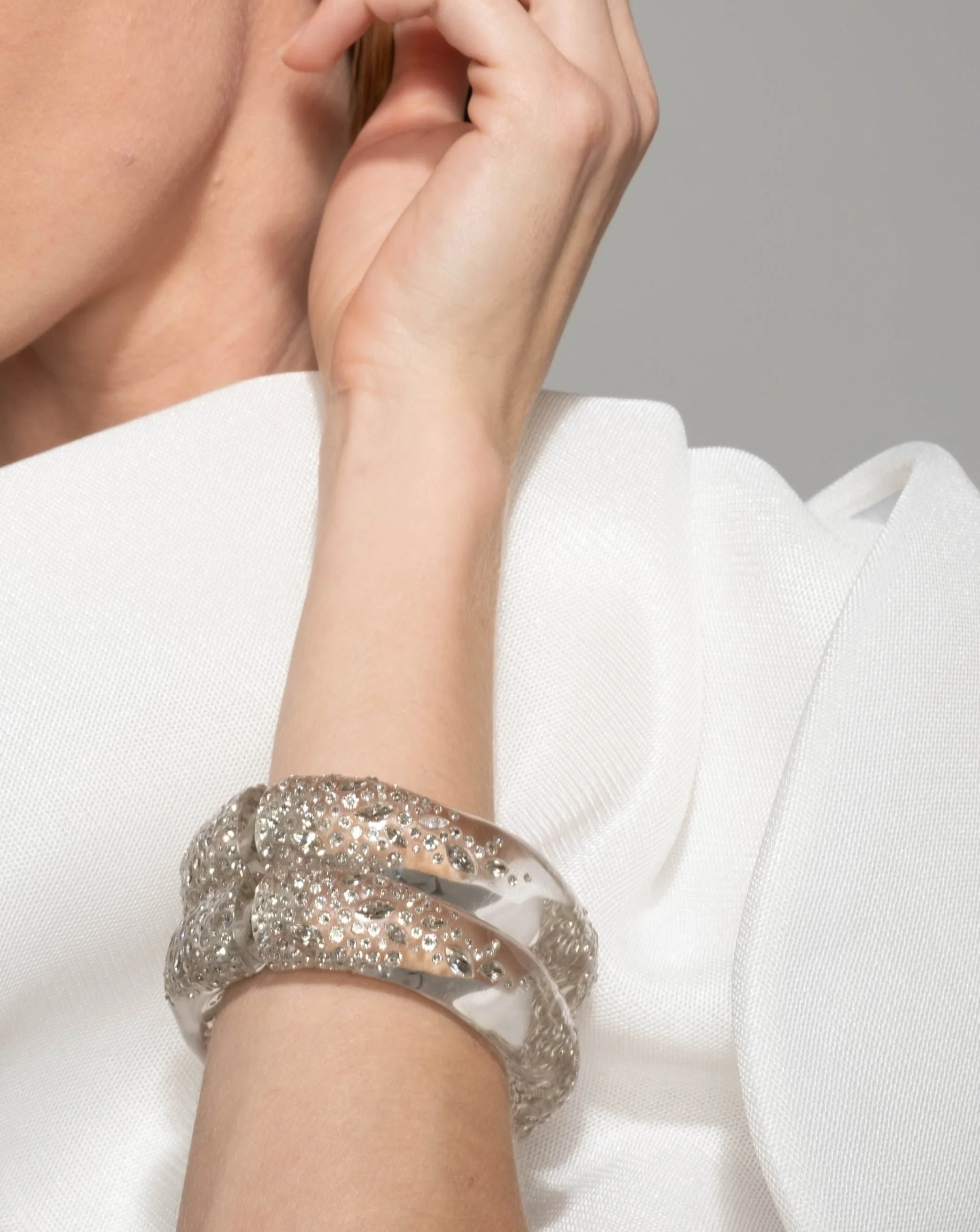 Alexis Bittar Confetti Crystal Lucite Hinge Bracelet- in Clear | Statement Jewelry from Alexis Bittar | Alexis Bittar