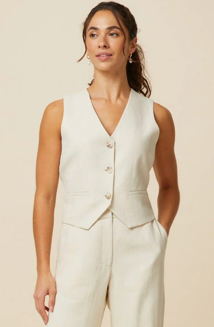 Linen Blend Waistcoat | Oatmeal | Aspiga