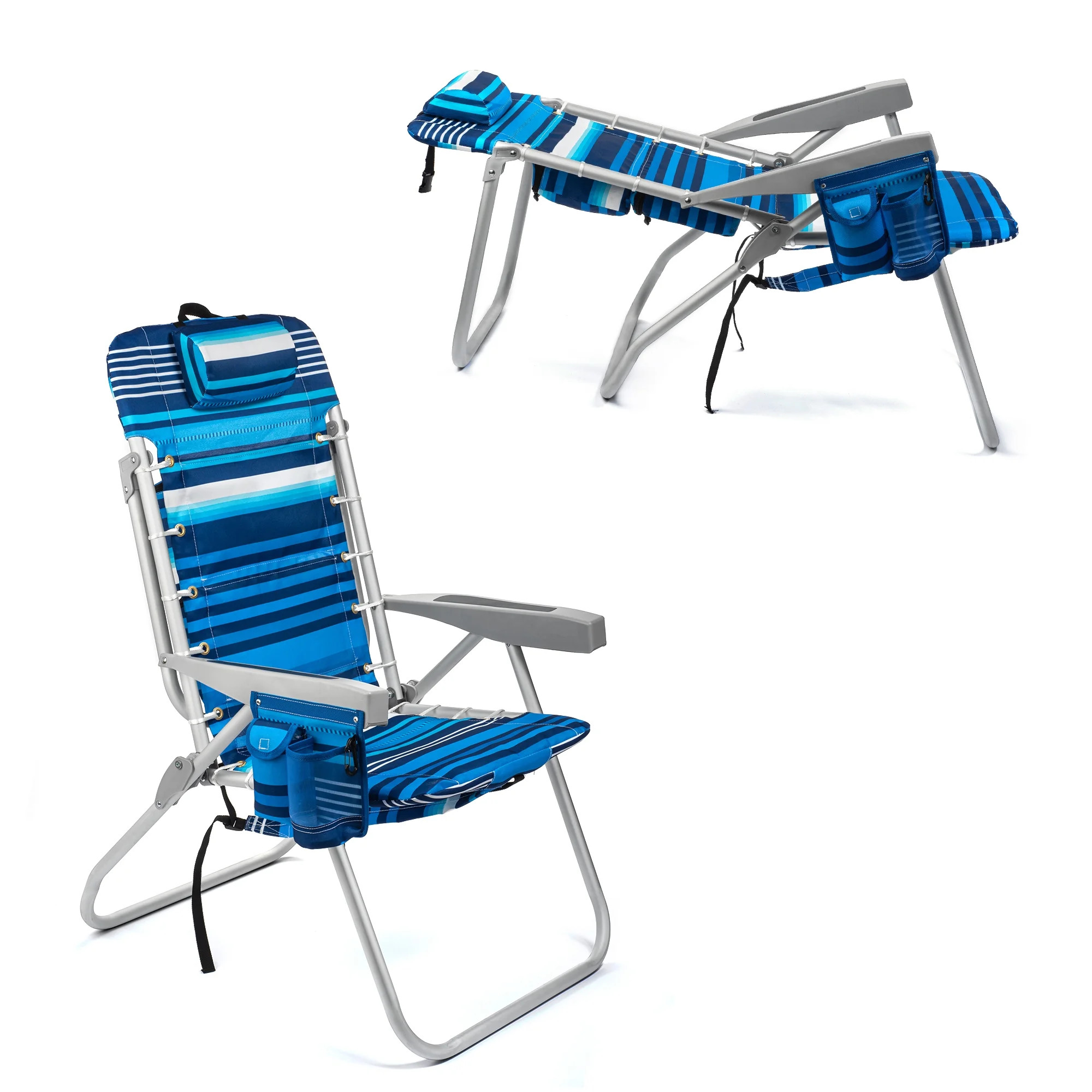 (Tall Chair)  Homevative Folding Backpack High Beach Chair, Towel bar, High Tide | Walmart (US)