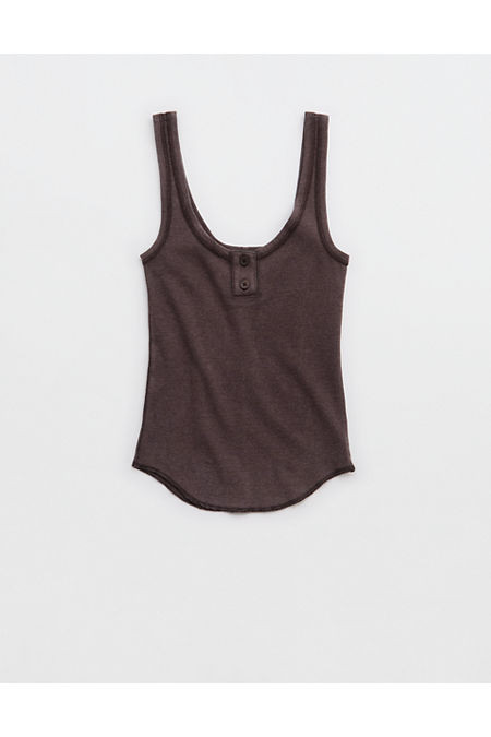 Aerie Ribbed Henley Tank Top Women's Deep Earth XXS | Aerie