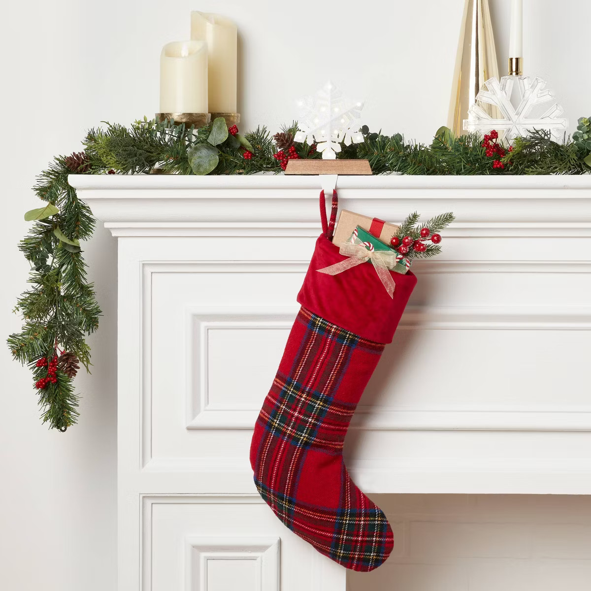 20" Holiday Plaid Christmas Stocking with Velvet Cuff Red/Blue - Wondershop™ | Target